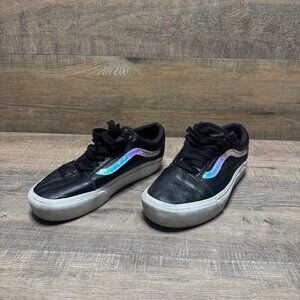 Vans Old Skool Hologram Side Strip Platform Black Leather Sneaker Women's Size 8